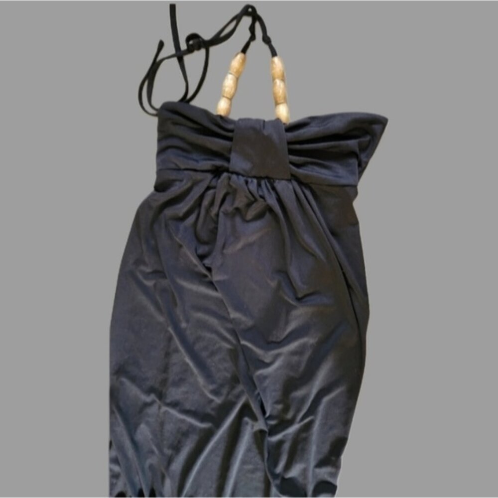 Impress Halter Maxi‎ Dress Small Wooden Beads Black